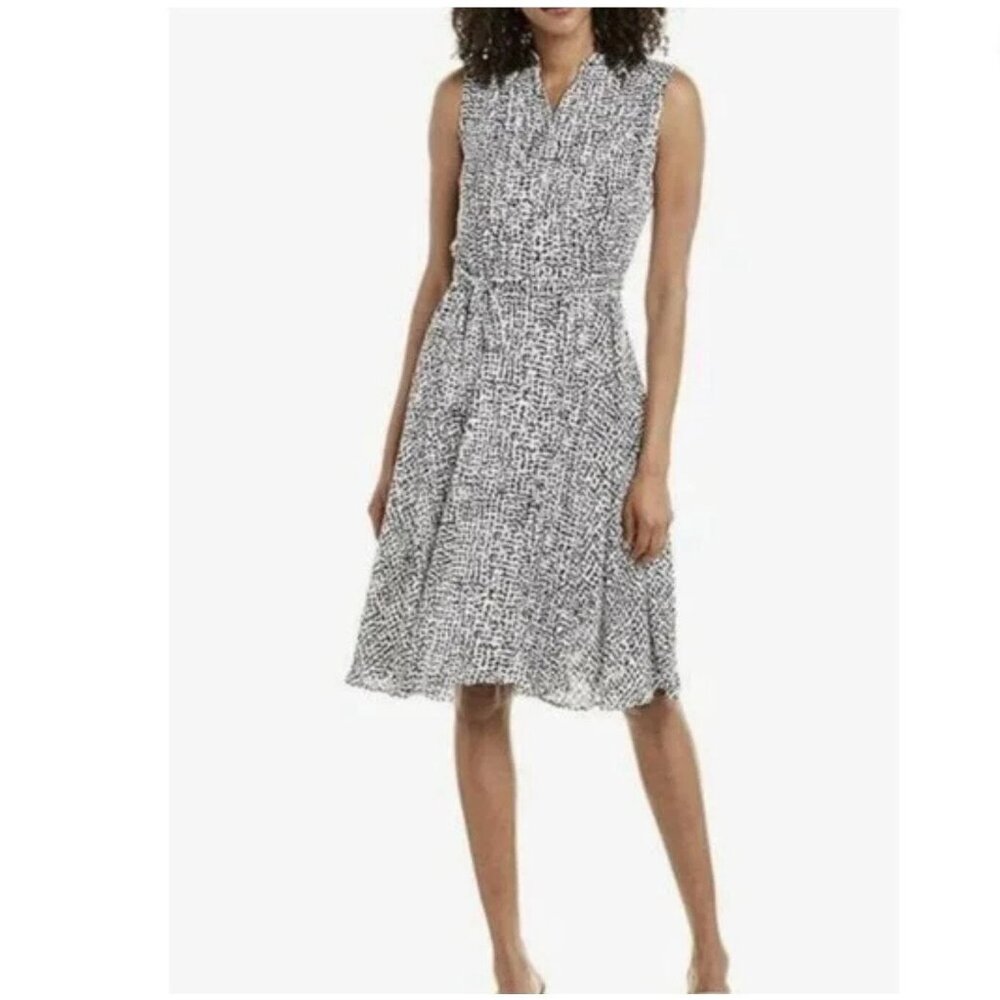 Nanette Lapore Black & White Animal Print Sleeveless Dress w/Tie‎ Waist Size 8